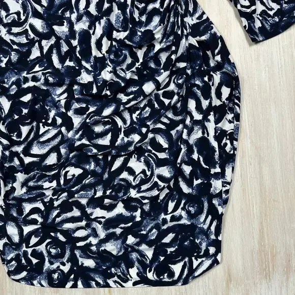 Lauren Ralph Lauren Navy White Abstract Print Ruched 3/4 Sleeve Sheath Dress 16 - Picture 3 of 14